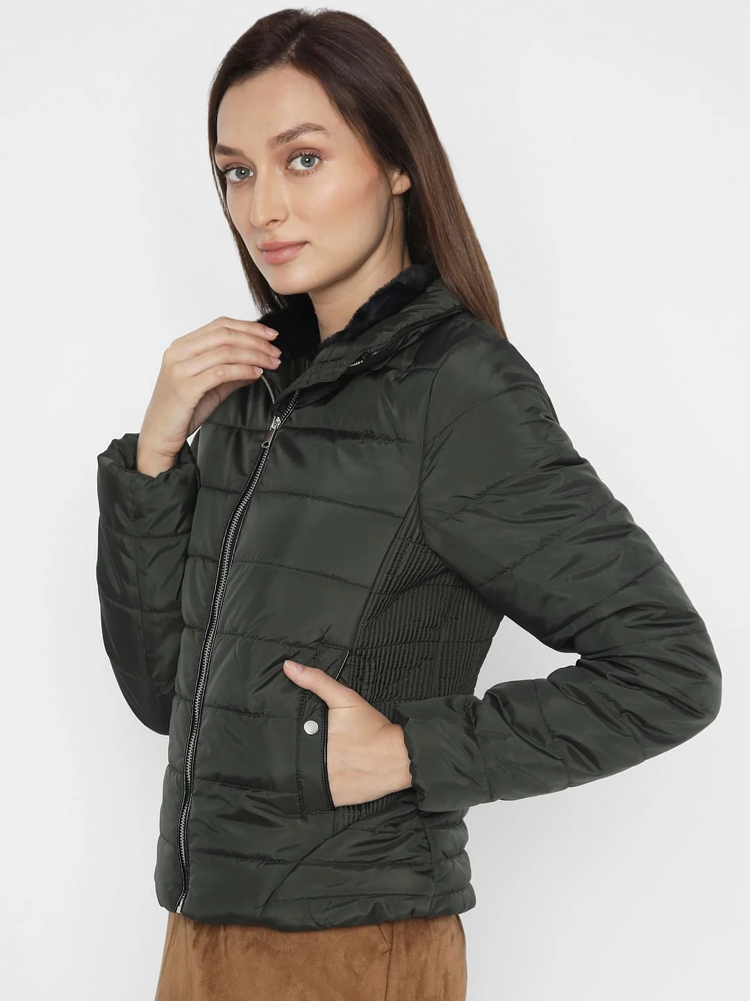 Dark Green Short Puffer Jacket - Image 3