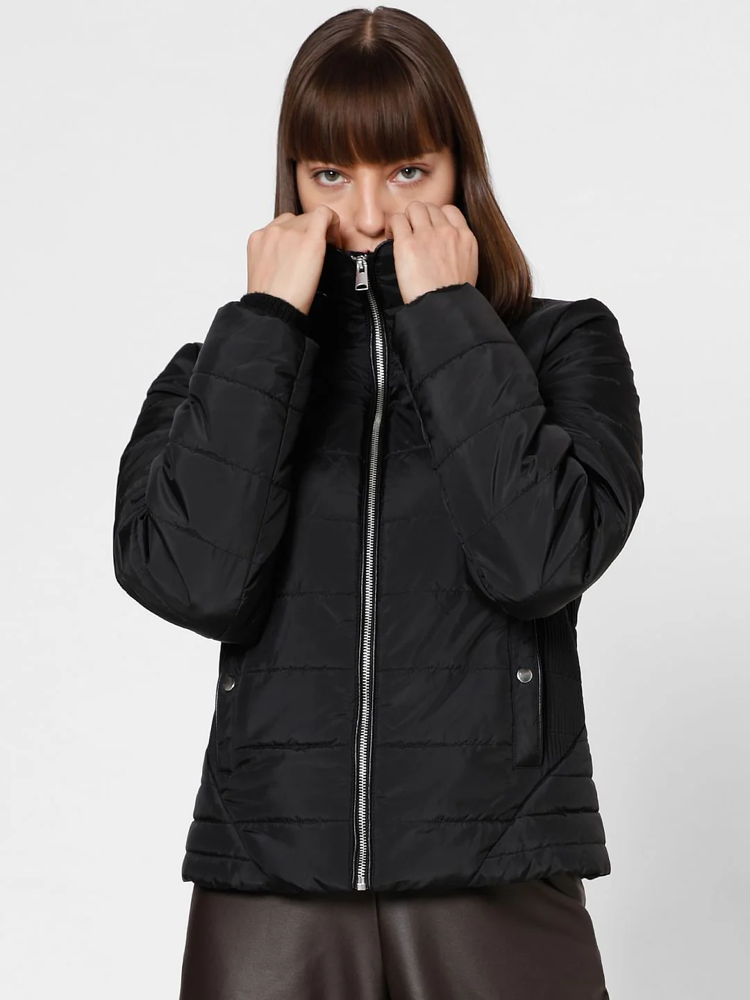 Black High Neck Puffer Jacket - Image 2