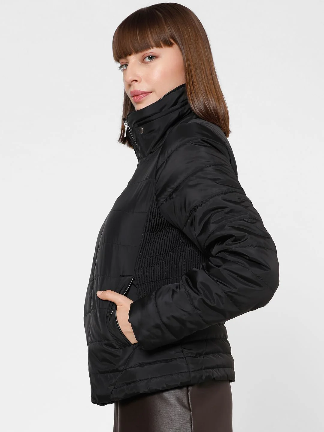 Black High Neck Puffer Jacket - Image 3