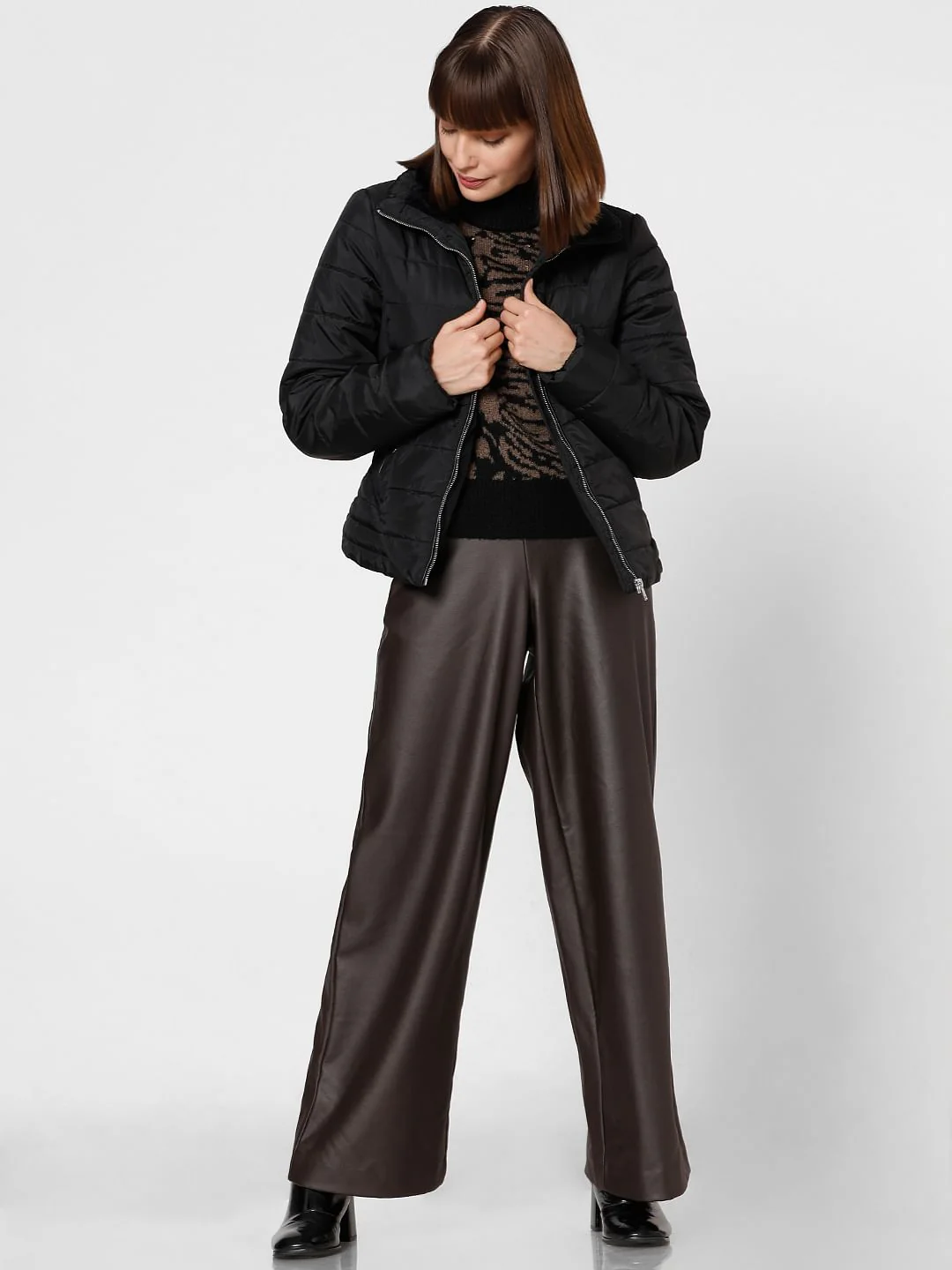 Black High Neck Puffer Jacket - Image 5