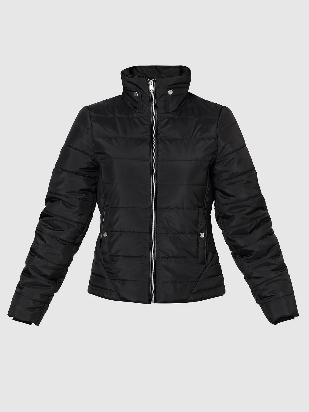Black High Neck Puffer Jacket - Image 7