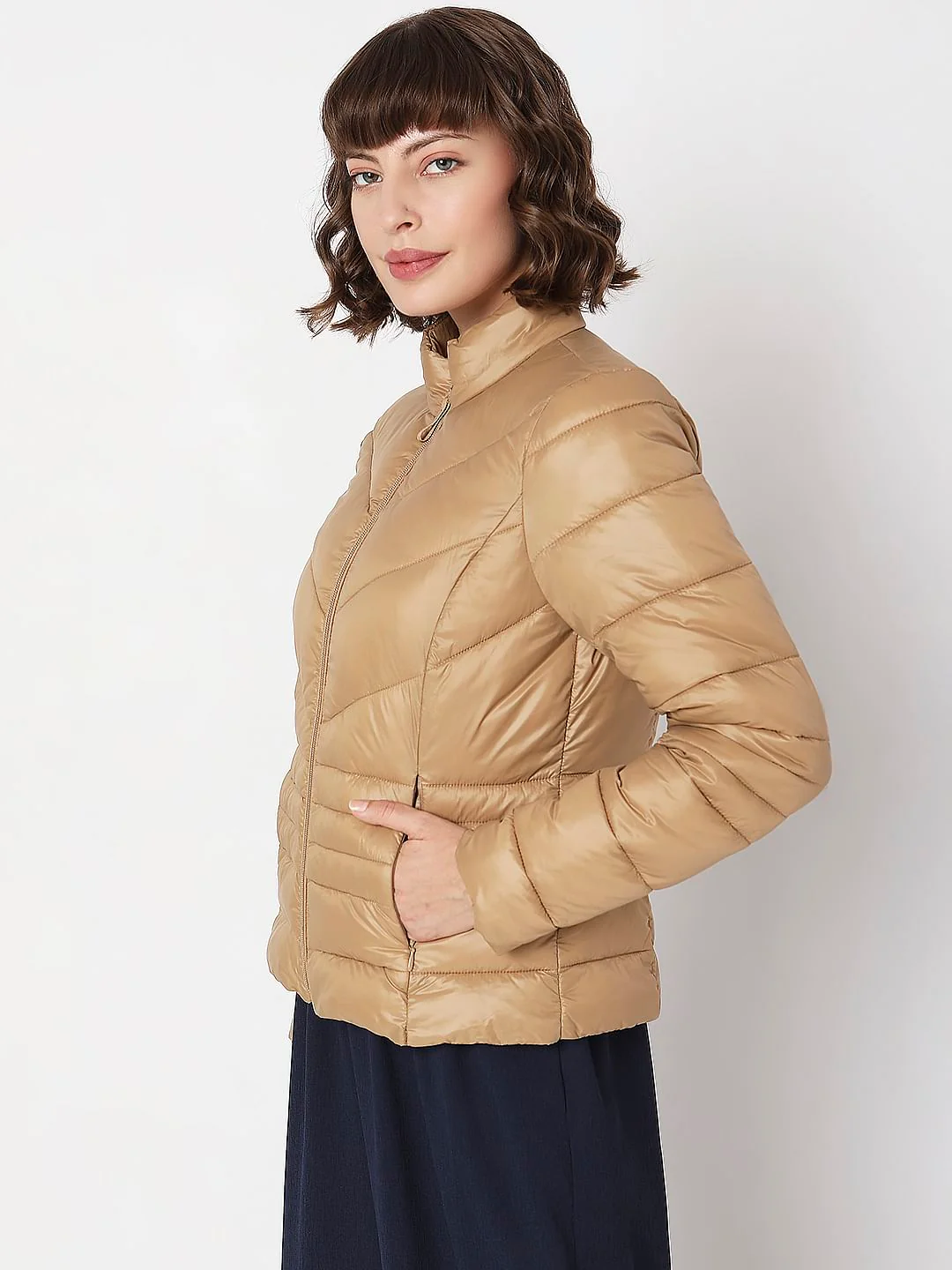 Brown Turtle Neck Puffer Jacket - Image 3