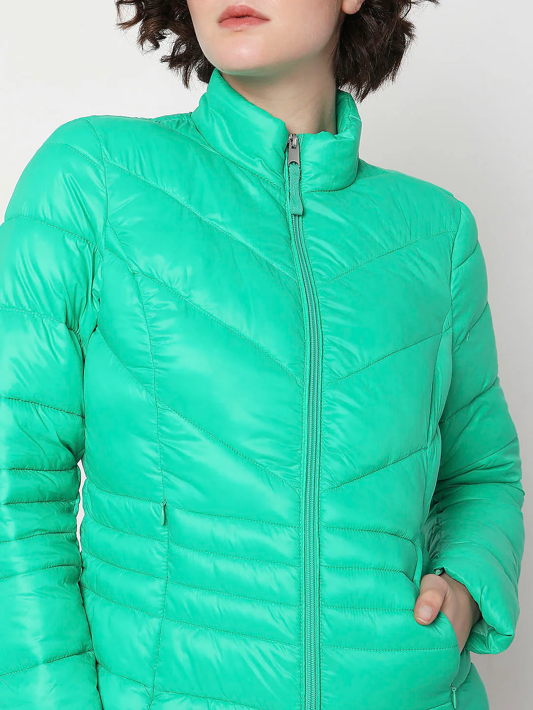 Green Turtle Neck Puffer Jacket - Image 6