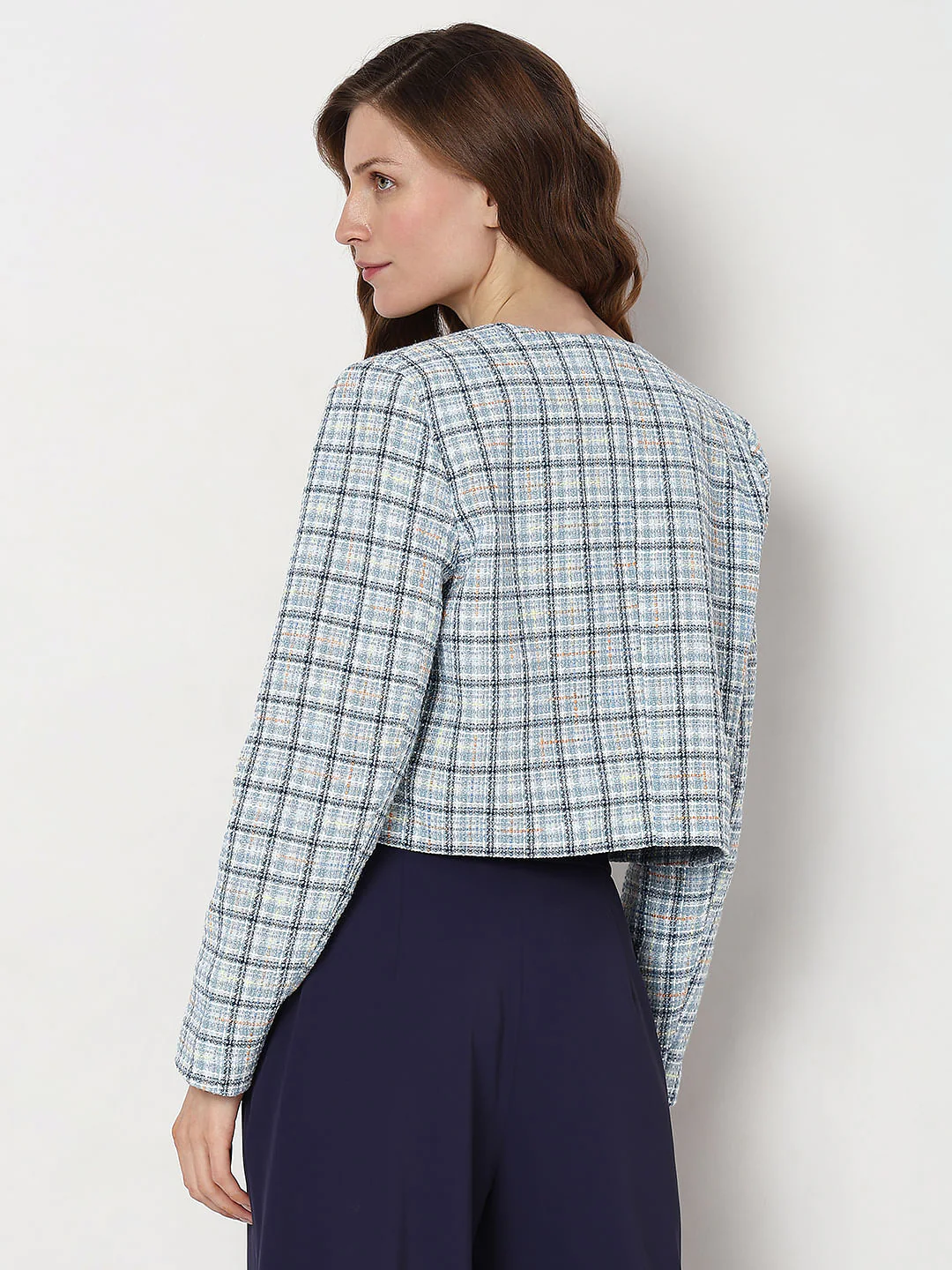 Blue Tweed Cropped Co-Ord Set Blazer - Image 4