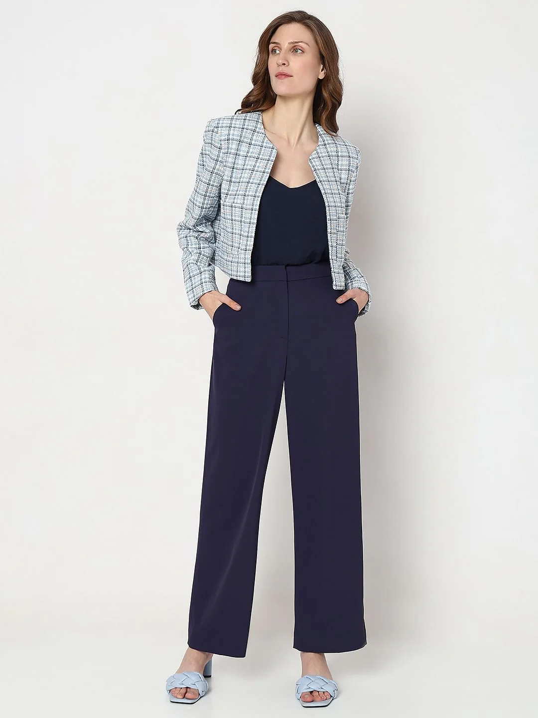 Blue Tweed Cropped Co-Ord Set Blazer - Image 5
