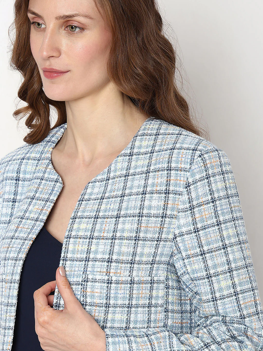 Blue Tweed Cropped Co-Ord Set Blazer - Image 6