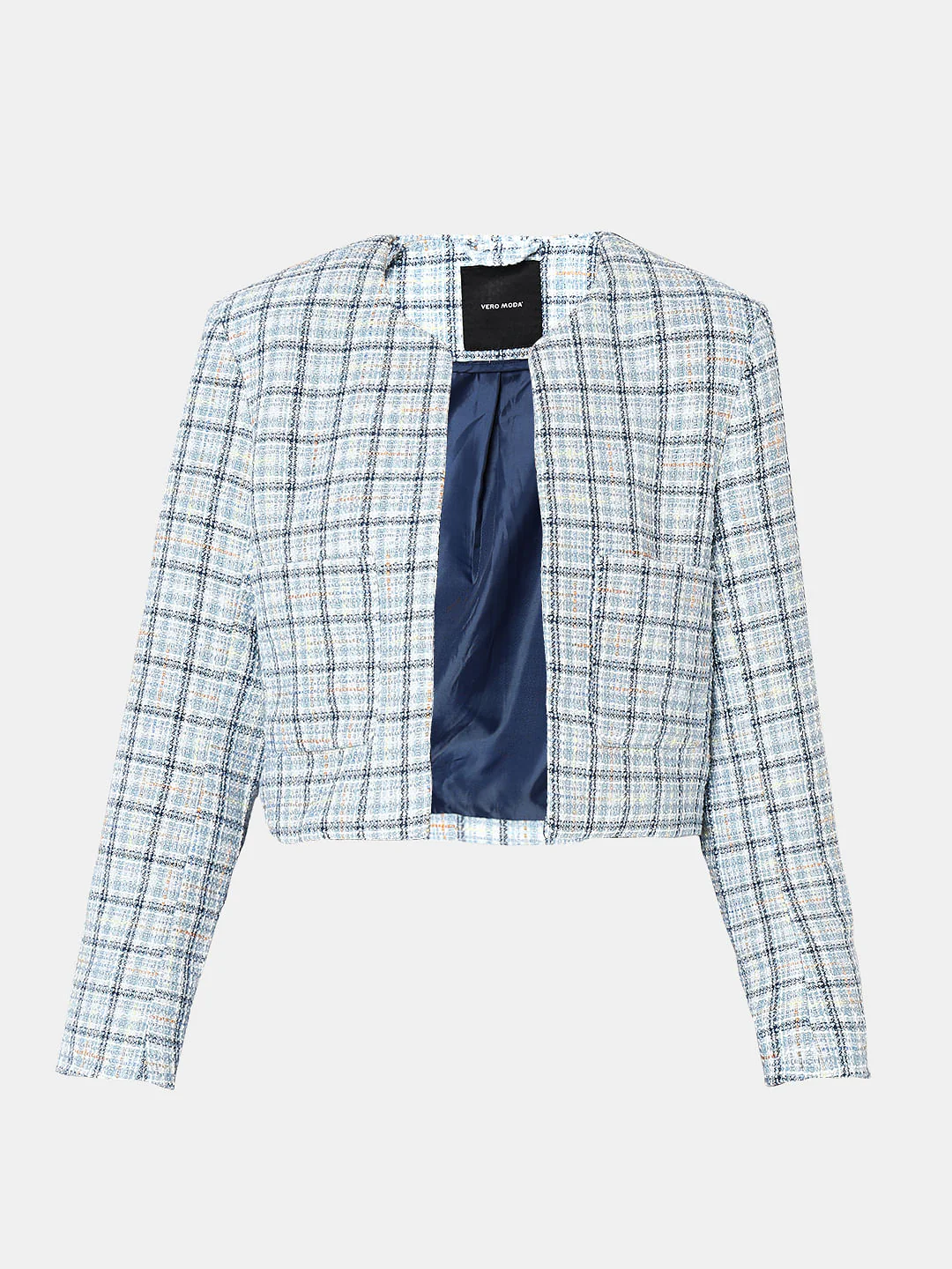 Blue Tweed Cropped Co-Ord Set Blazer - Image 7