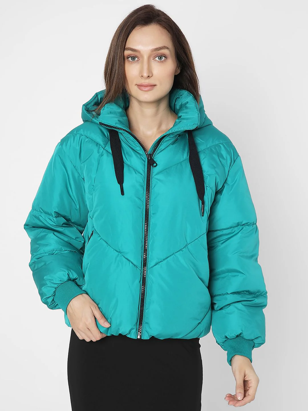 Teal Blue Hooded Puffer Jacket - Image 2