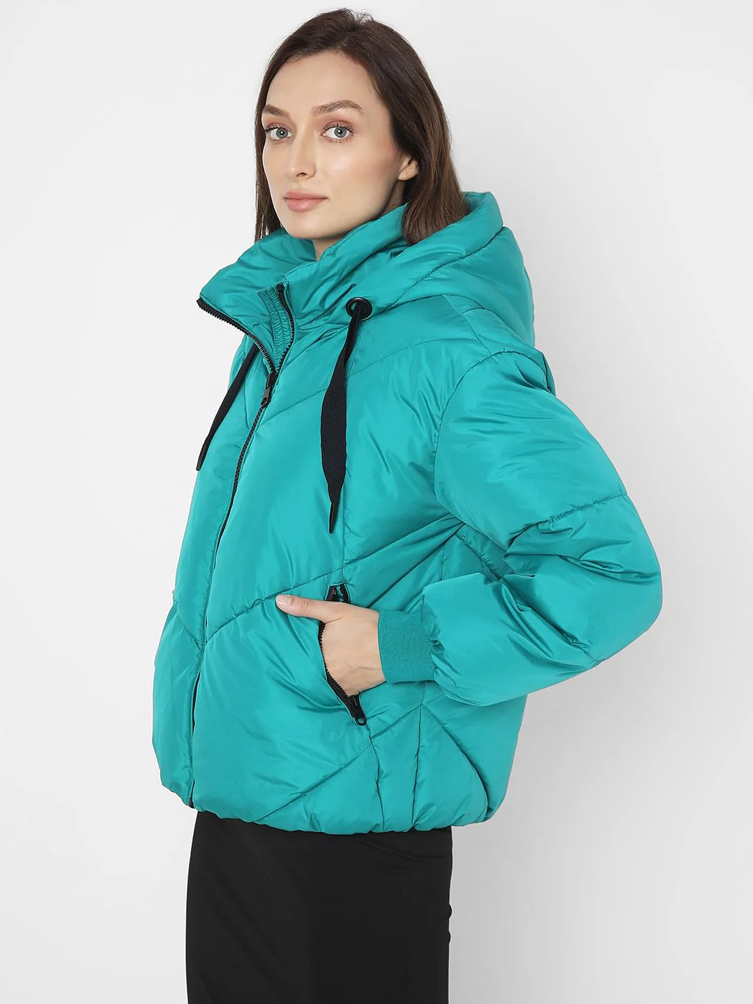 Teal Blue Hooded Puffer Jacket - Image 3
