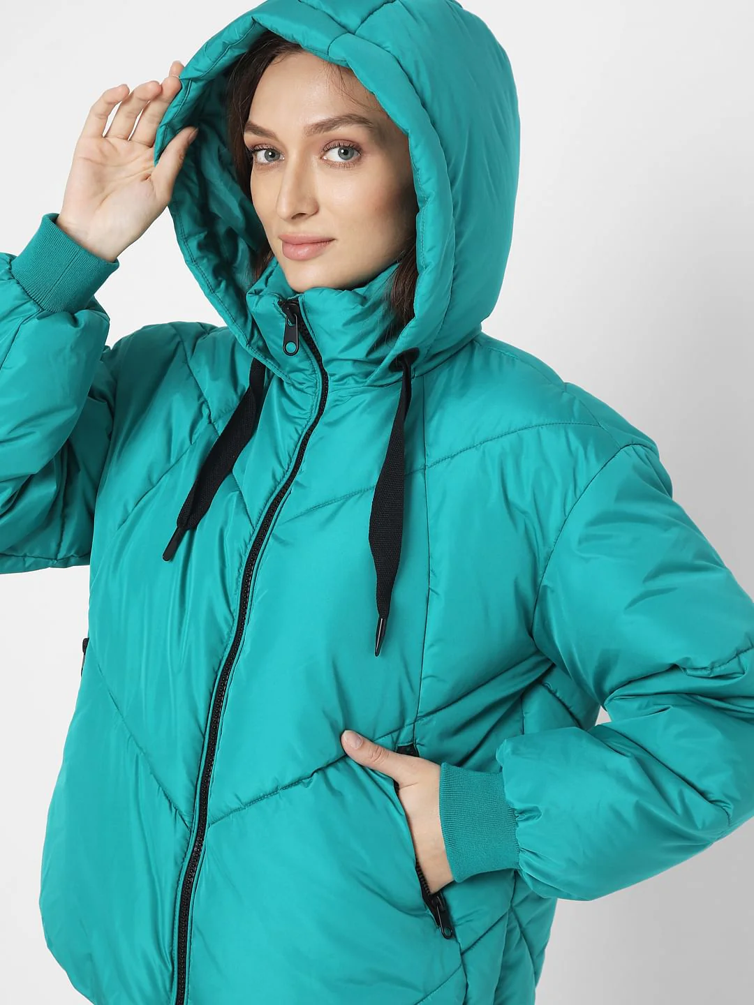 Teal Blue Hooded Puffer Jacket - Image 6