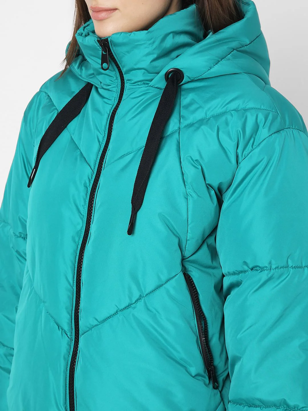 Teal Blue Hooded Puffer Jacket - Image 8
