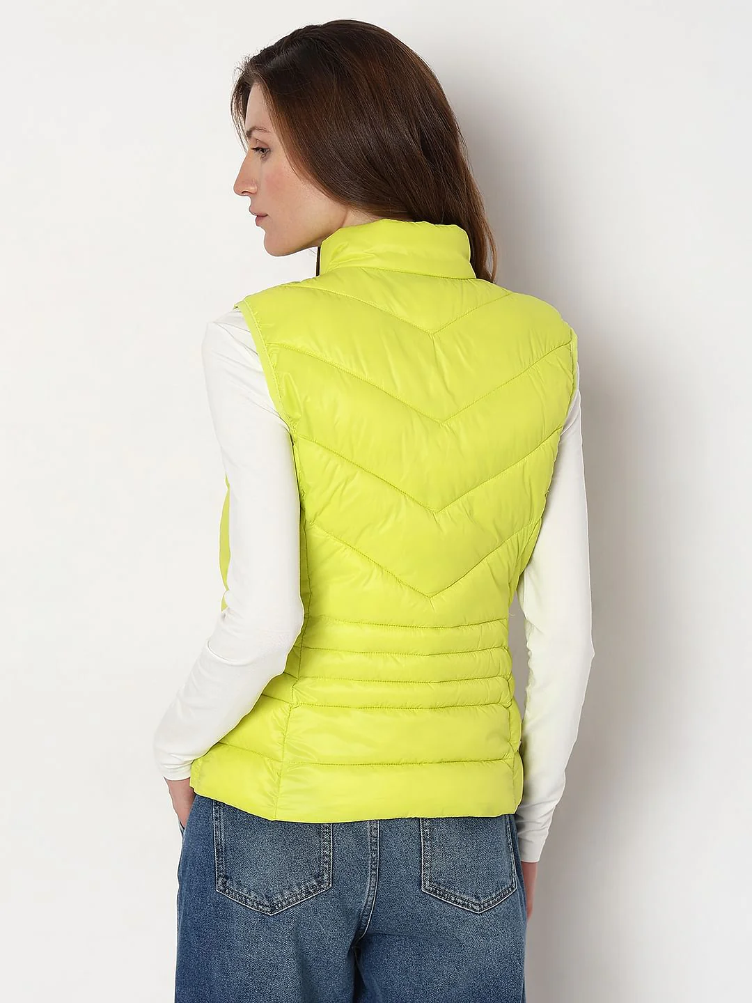 Lemon Green Sleeveless Puffer Jacket - Image 4