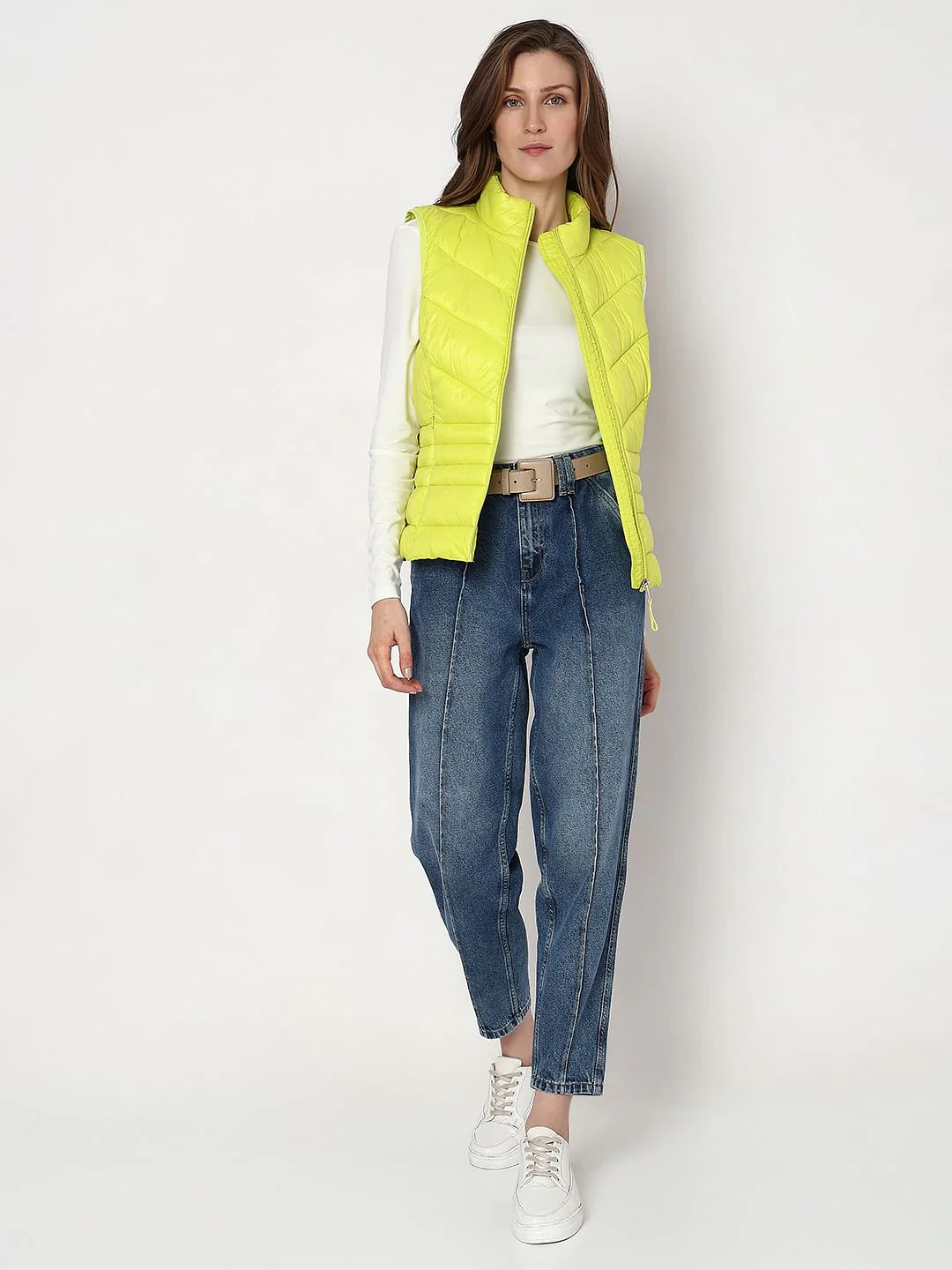 Lemon Green Sleeveless Puffer Jacket - Image 5
