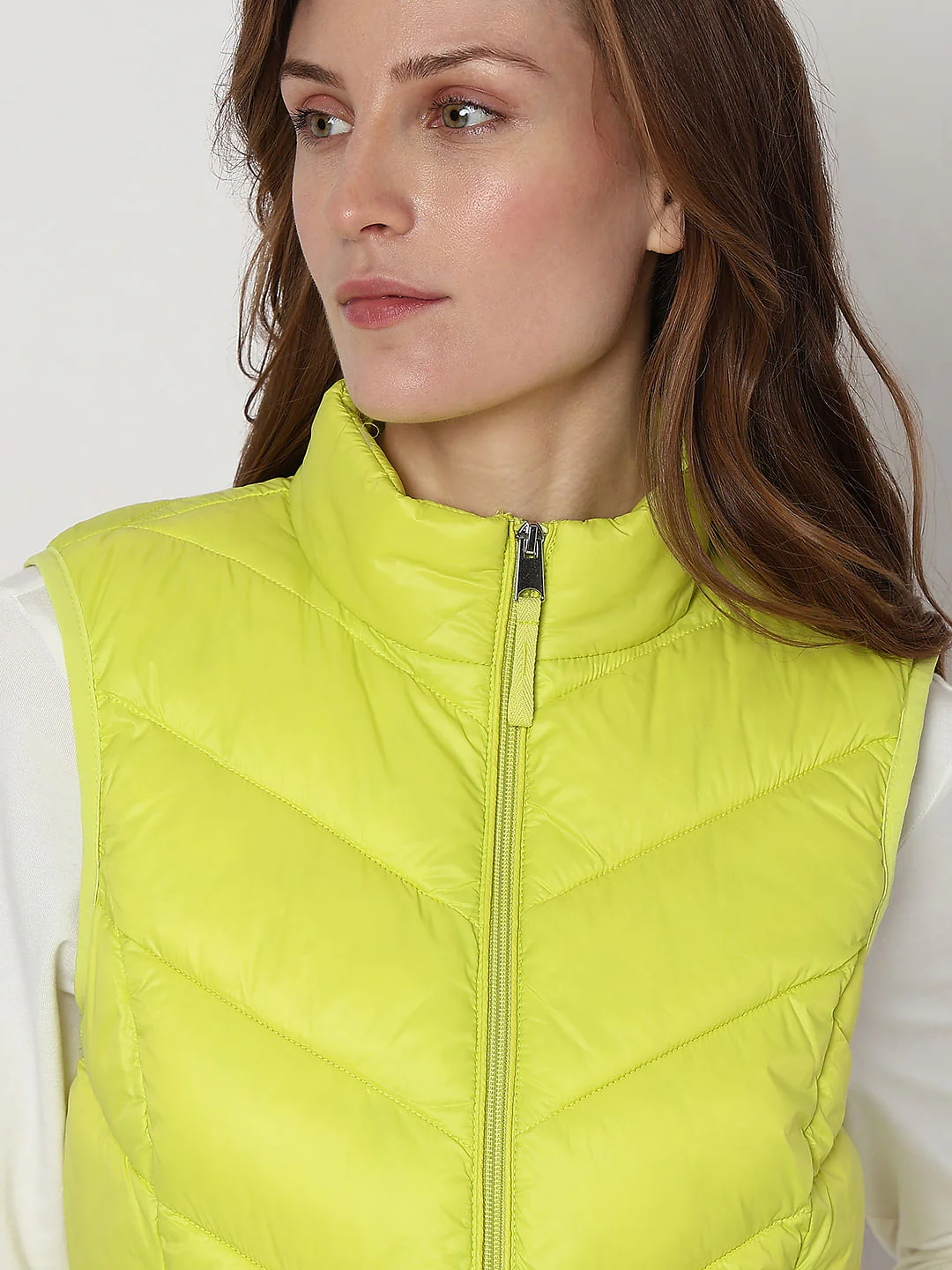 Lemon Green Sleeveless Puffer Jacket - Image 6
