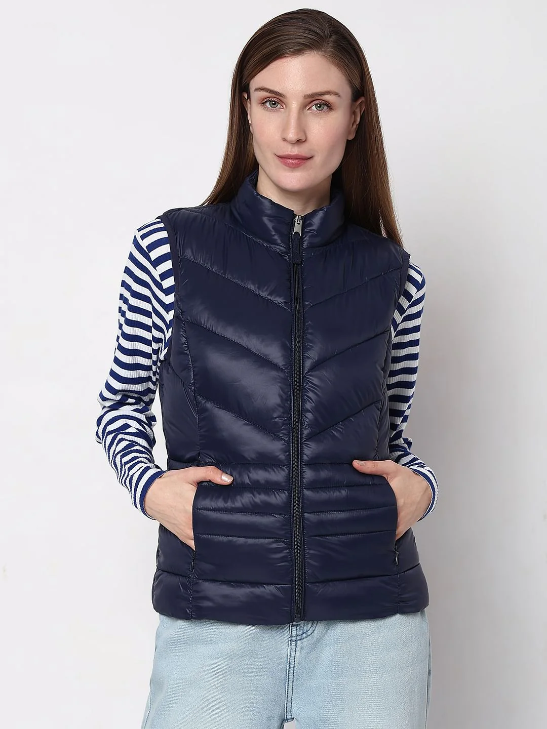Navy Blue Sleeveless Puffer Jacket - Image 2