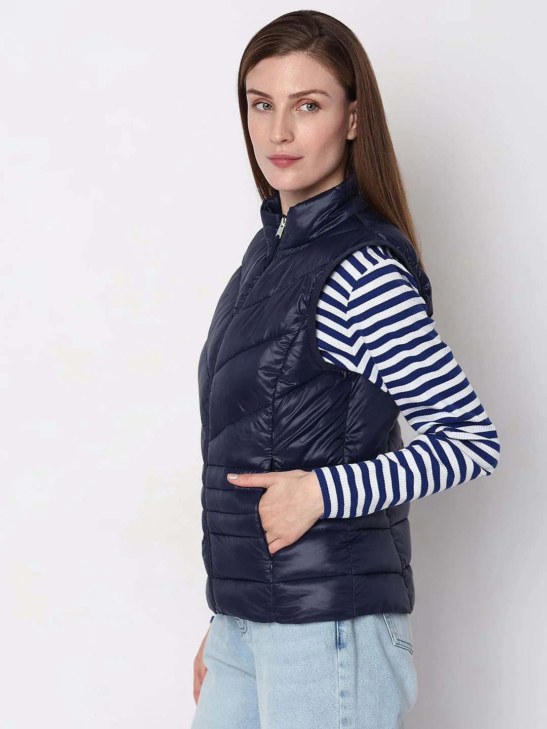 Navy Blue Sleeveless Puffer Jacket - Image 3