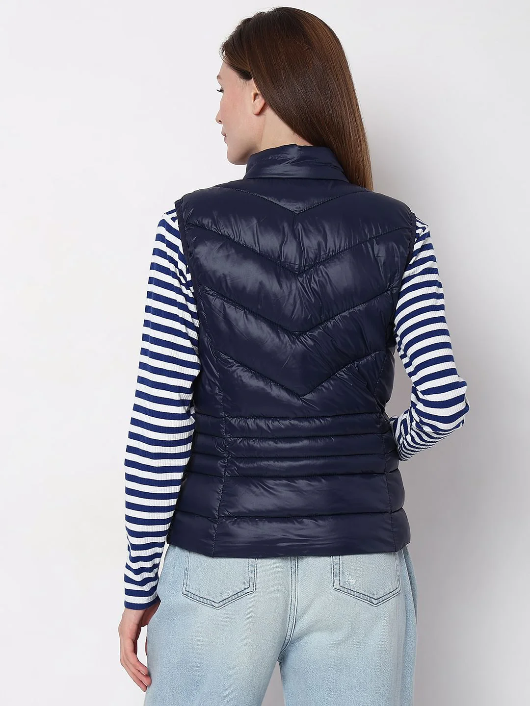 Navy Blue Sleeveless Puffer Jacket - Image 4