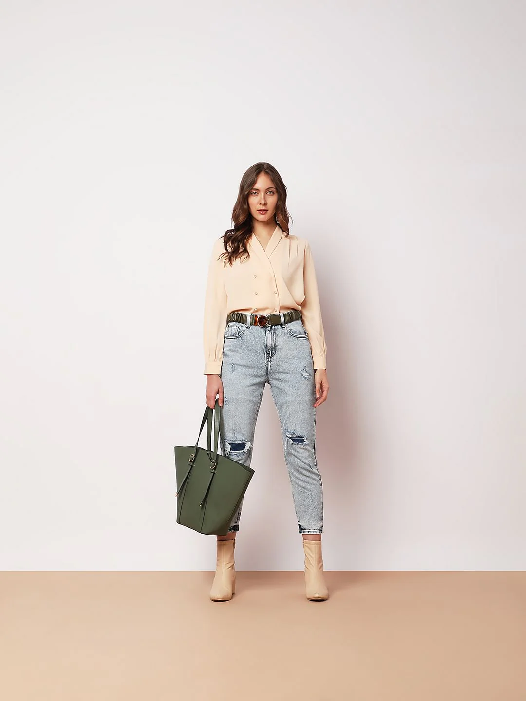 Peach Shawl Collar Shirt