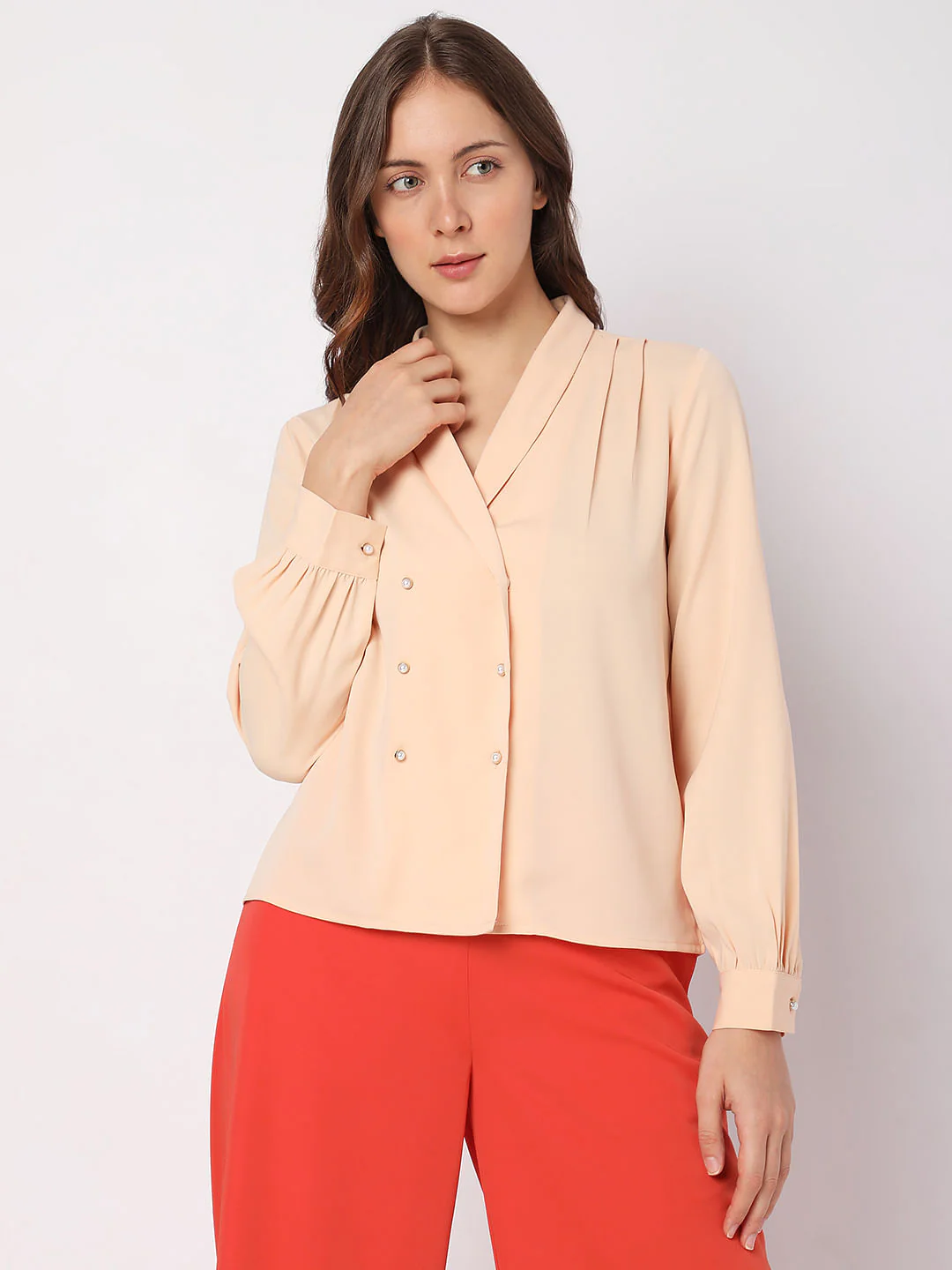 Peach Shawl Collar Shirt - Image 2