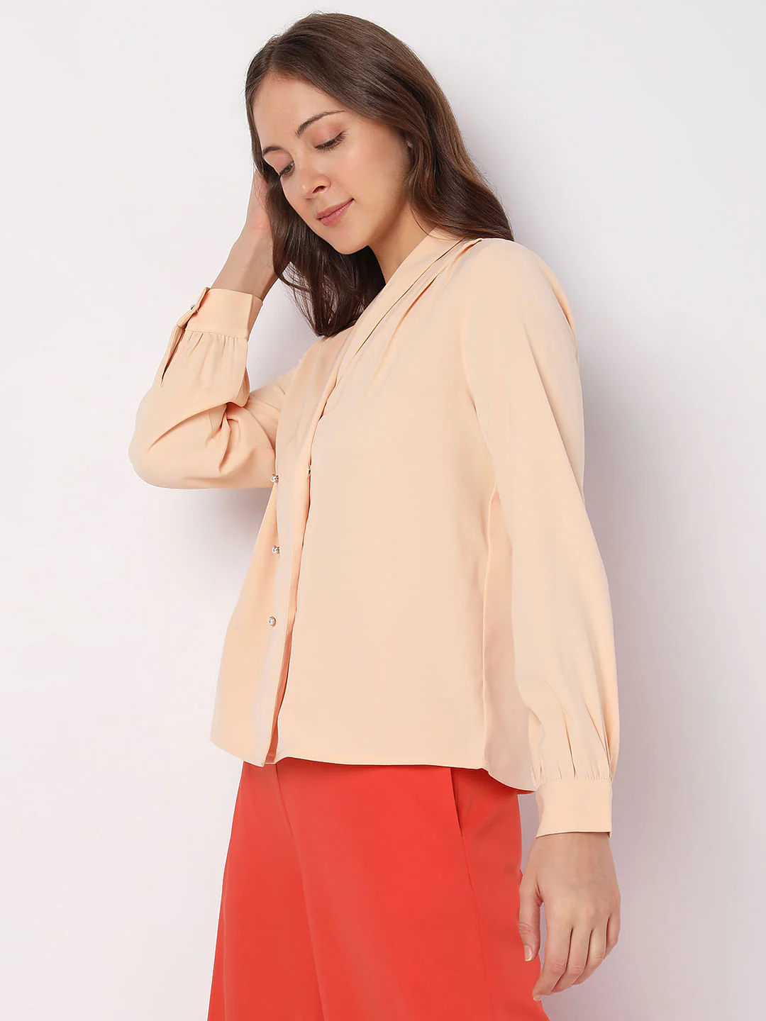 Peach Shawl Collar Shirt - Image 3