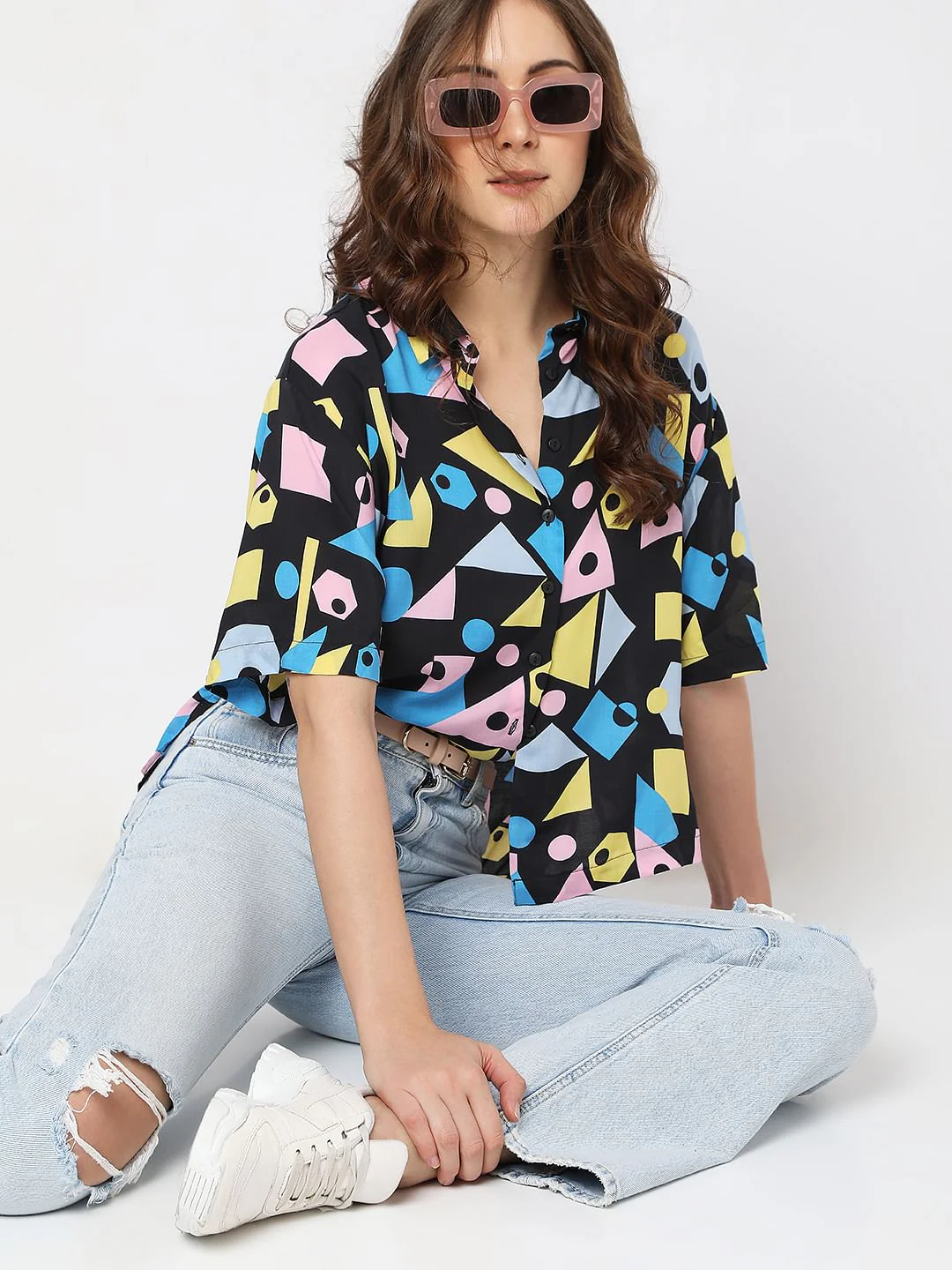 Black Geometric Print Shirt
