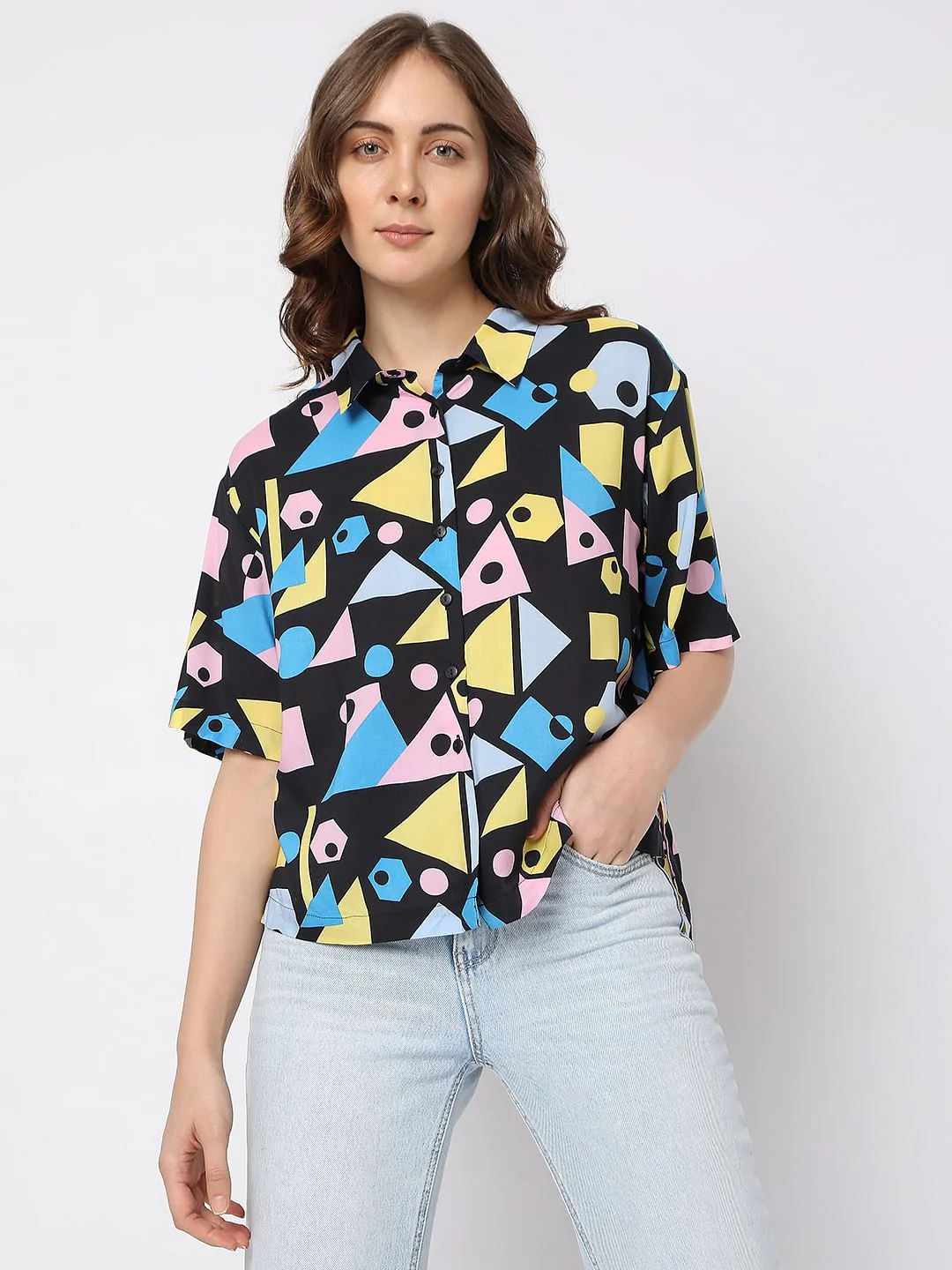 Black Geometric Print Shirt - Image 2