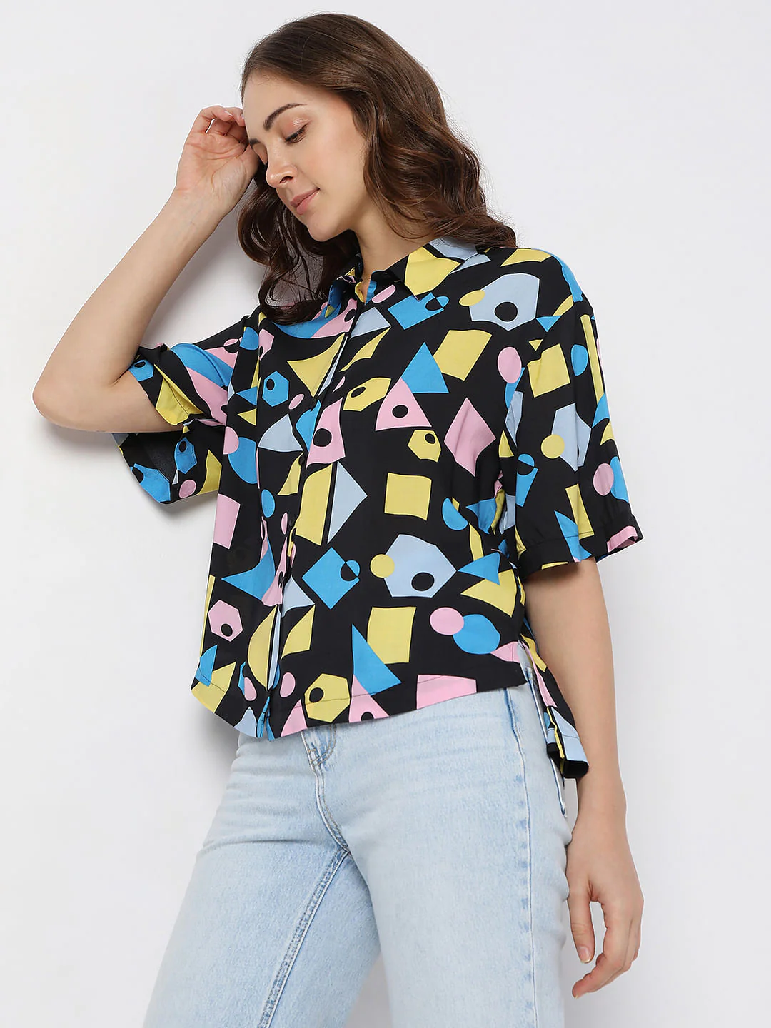 Black Geometric Print Shirt - Image 3