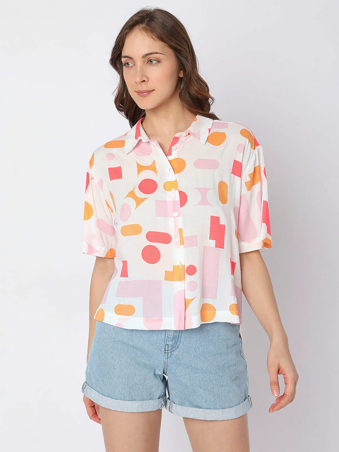 White Geometric Print Shirt - Image 2