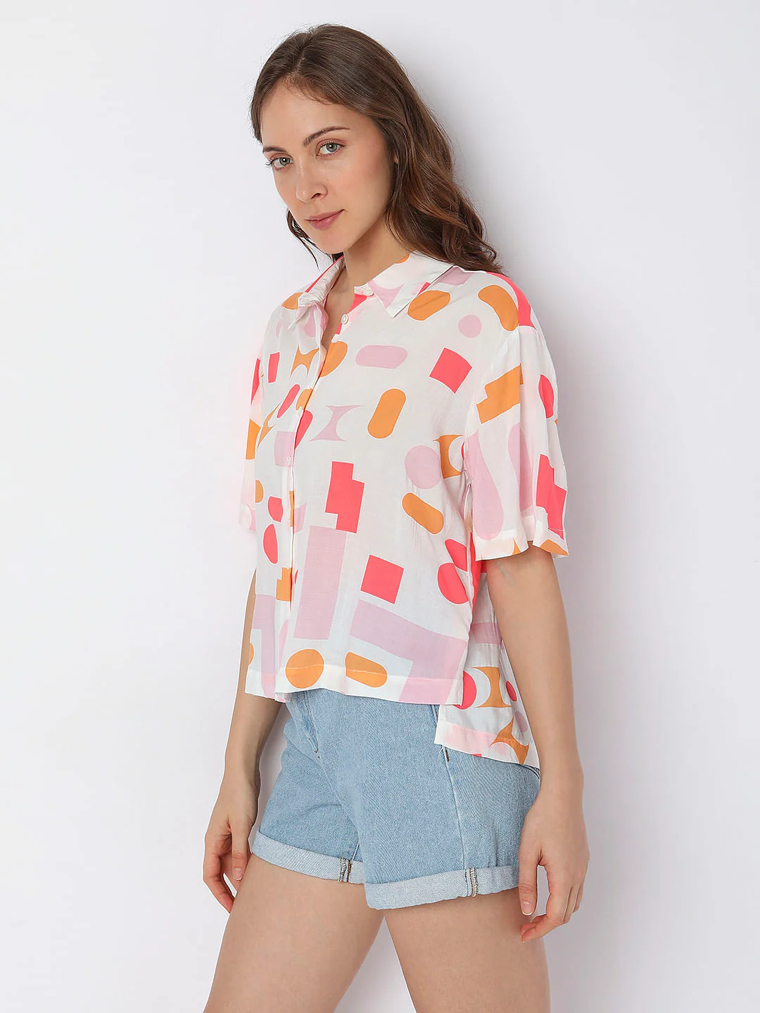 White Geometric Print Shirt - Image 3