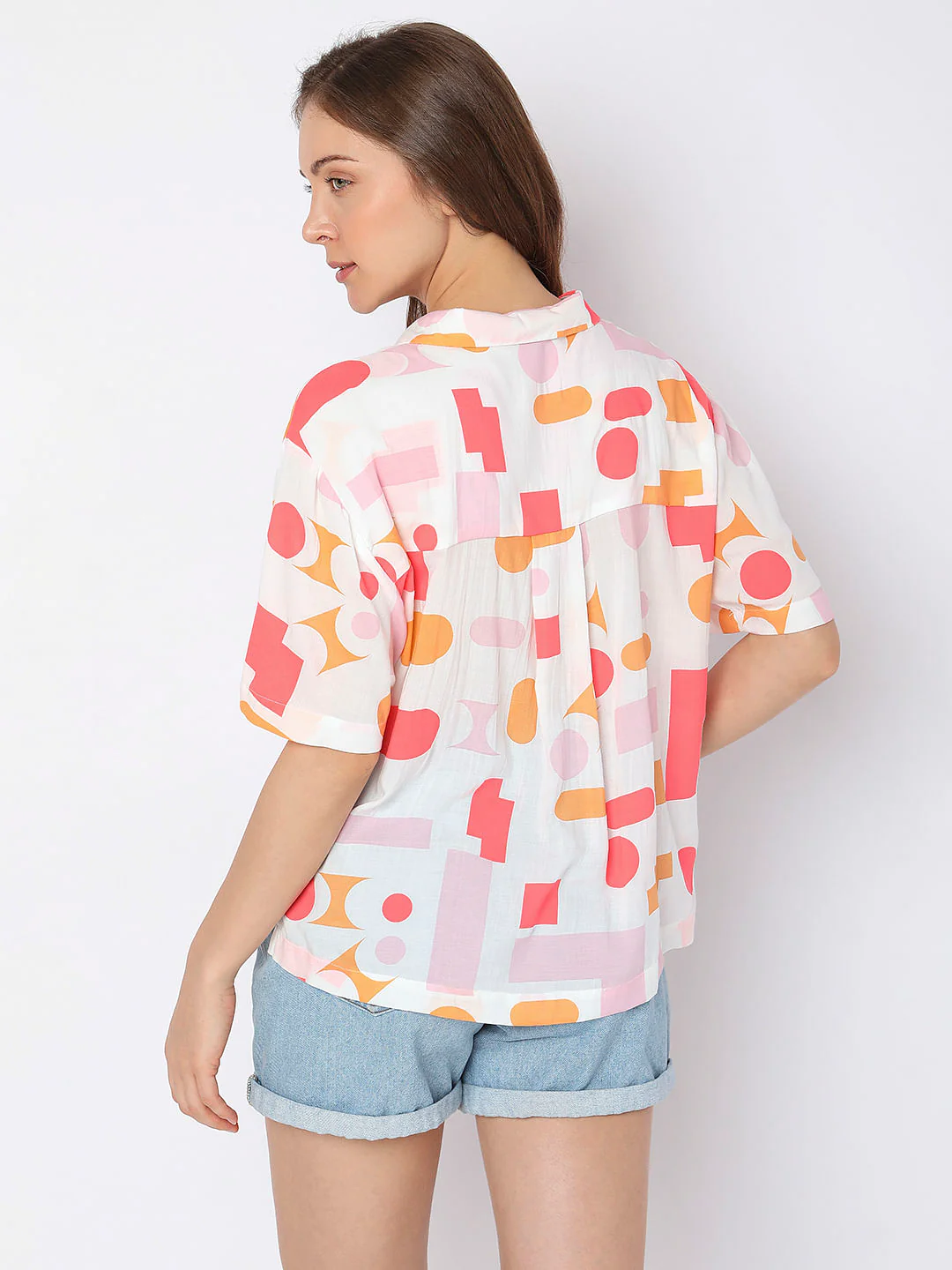 White Geometric Print Shirt - Image 4