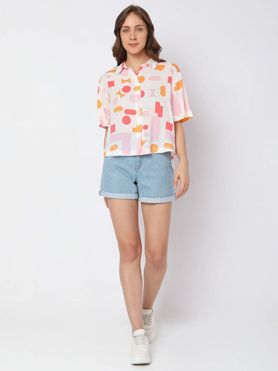 White Geometric Print Shirt - Image 5