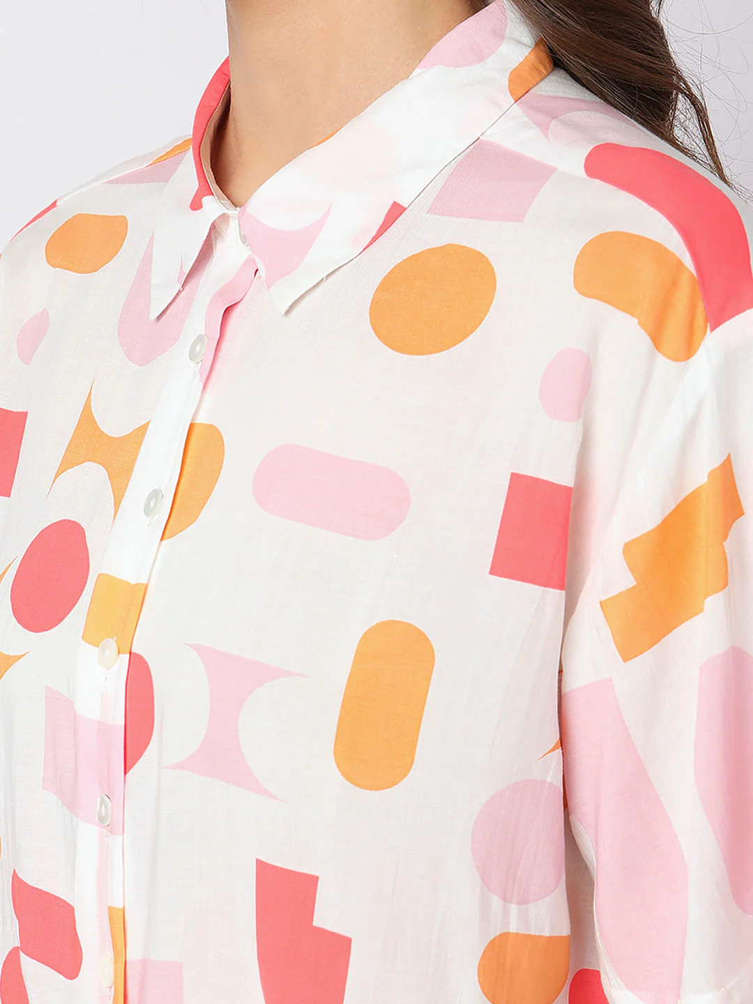 White Geometric Print Shirt - Image 6