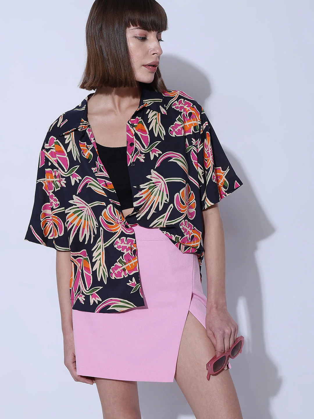 Black Tropical Print Shirt