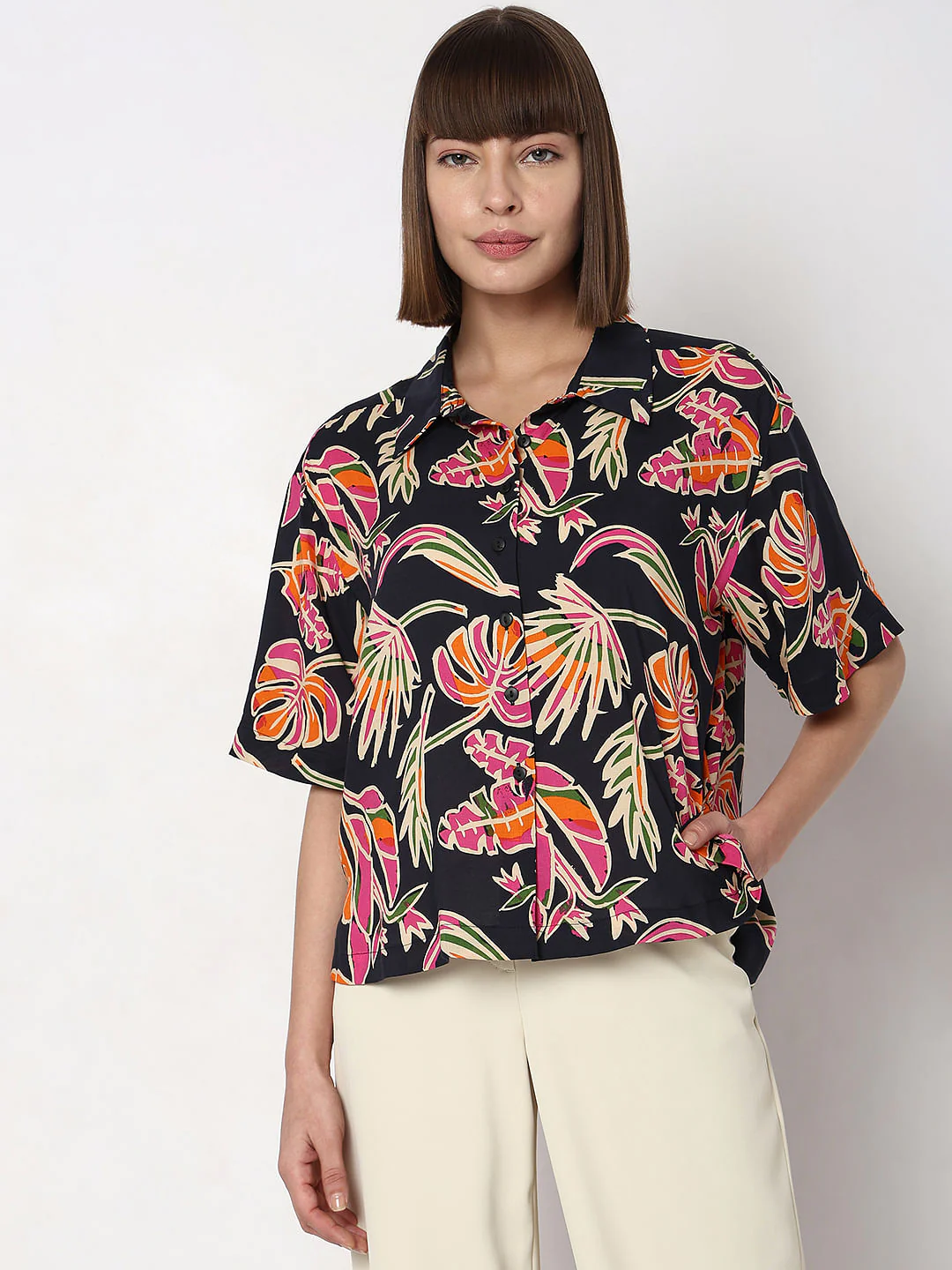 Black Tropical Print Shirt - Image 2