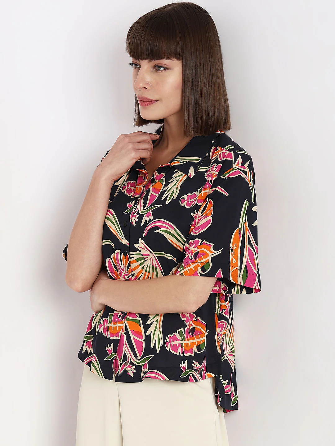 Black Tropical Print Shirt - Image 3