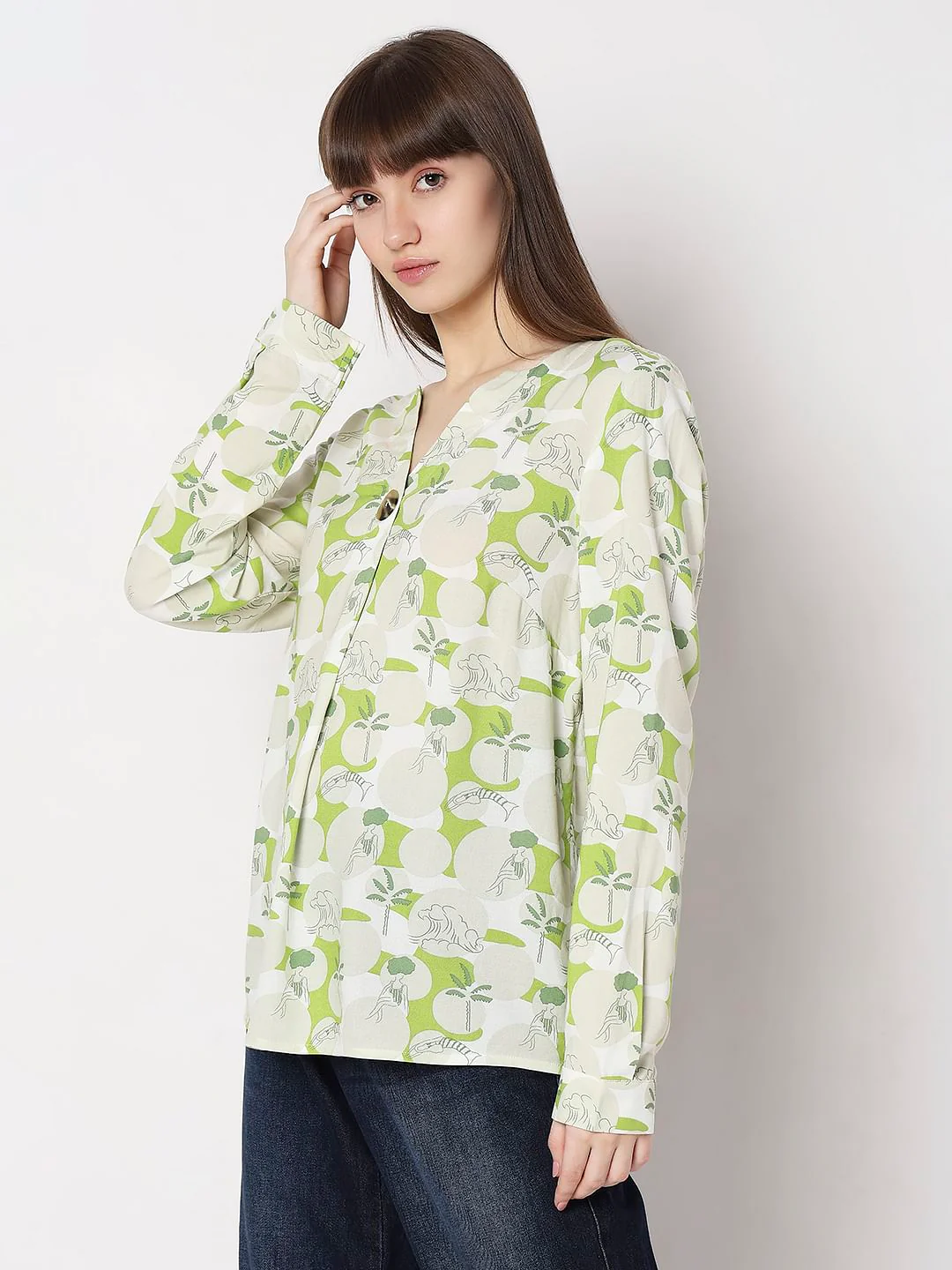 Green Floral Print Top - Image 2
