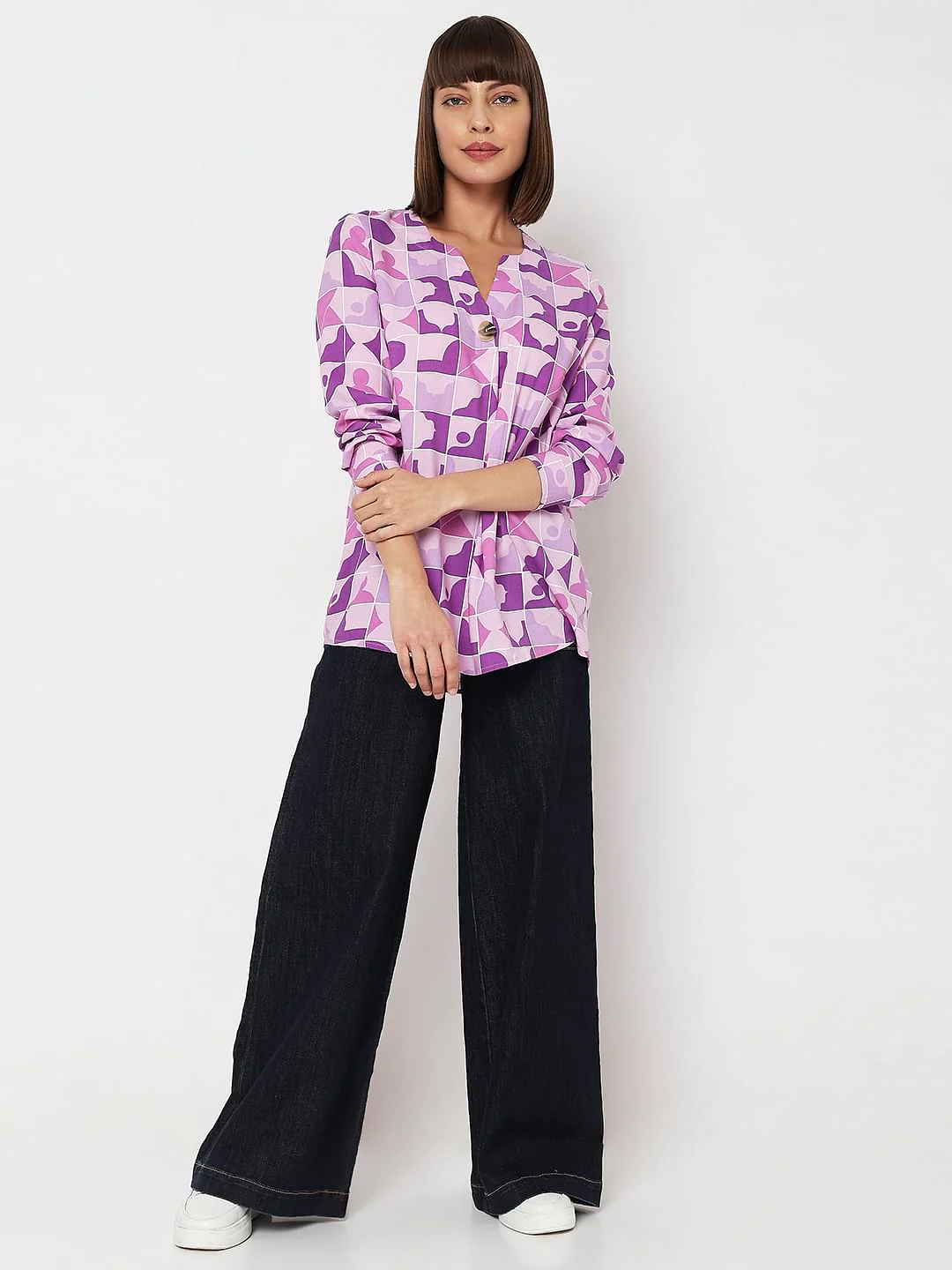 Purple Abstract Print Top - Image 5