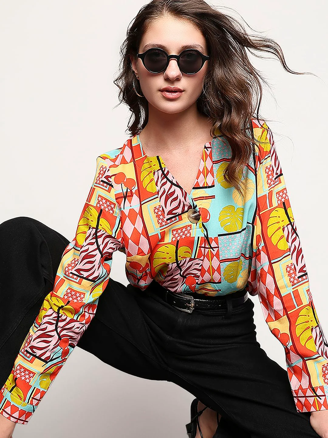 Yellow Abstract Print Top
