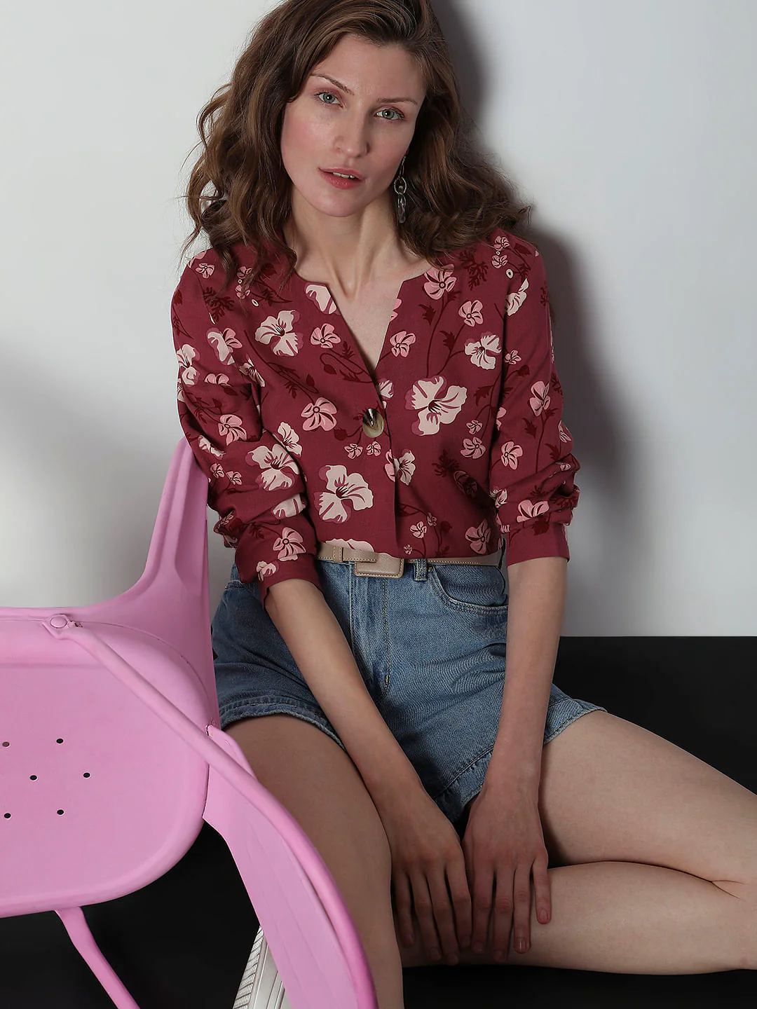 Dark Pink Floral Print Top