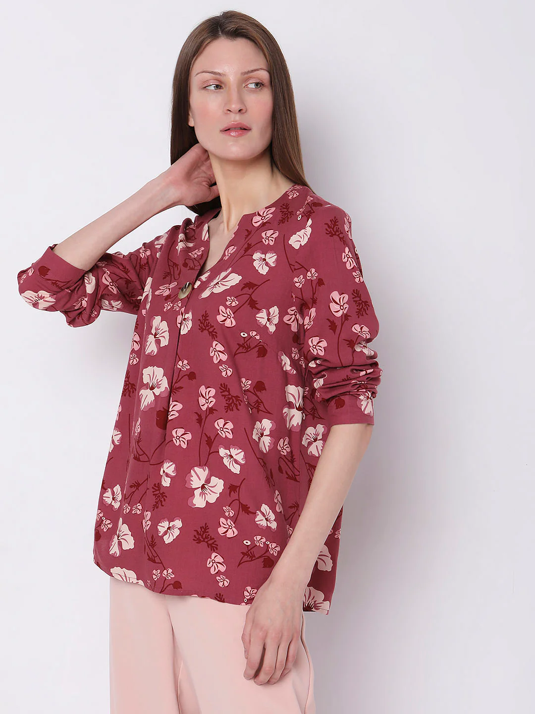 Dark Pink Floral Print Top - Image 3