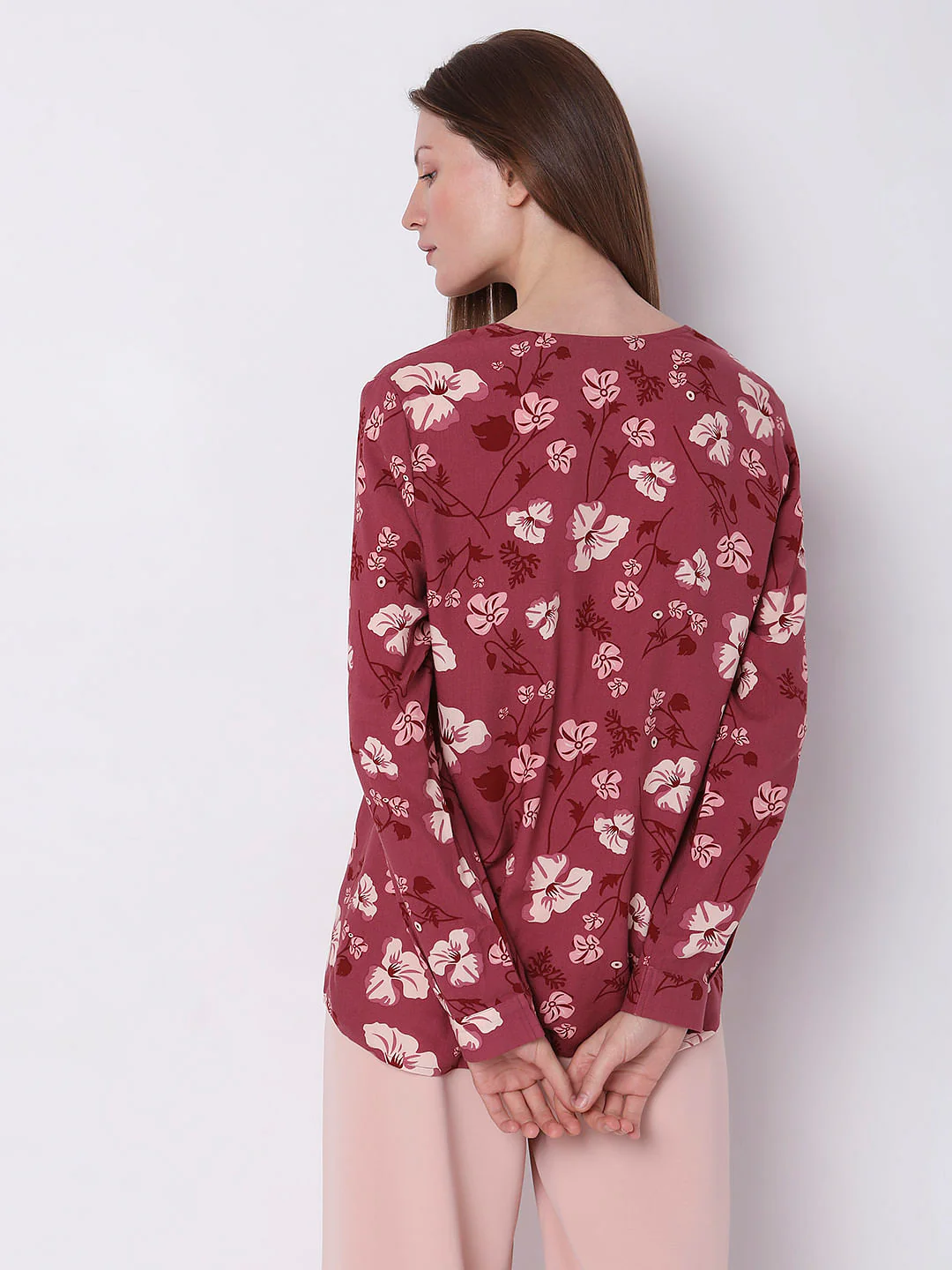 Dark Pink Floral Print Top - Image 4