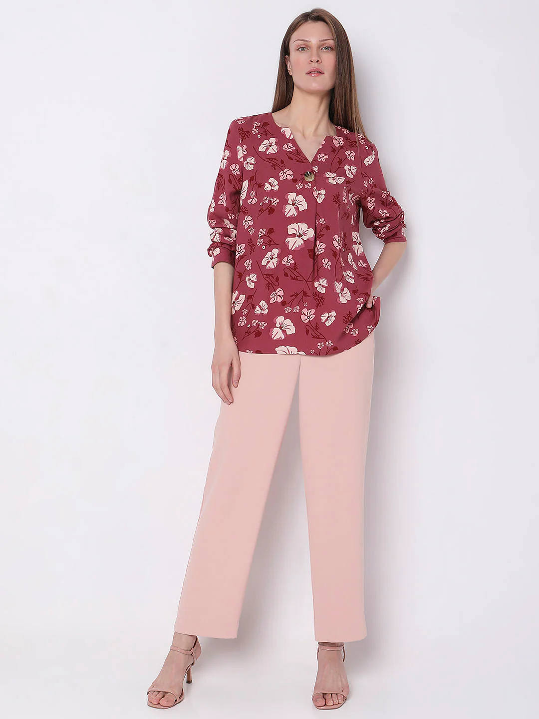 Dark Pink Floral Print Top - Image 5