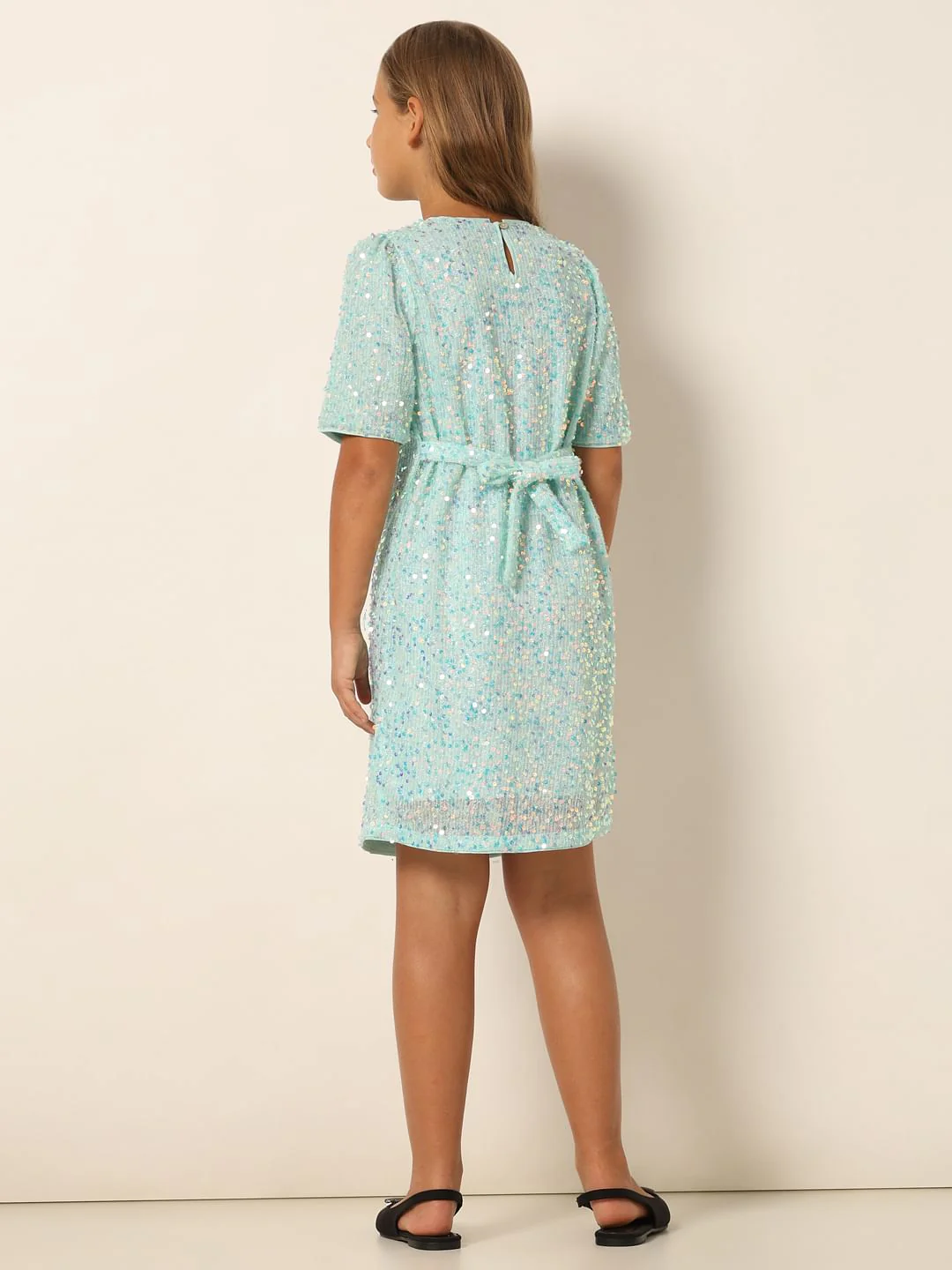Light Green Sequin Detail Shift Dress - Image 3