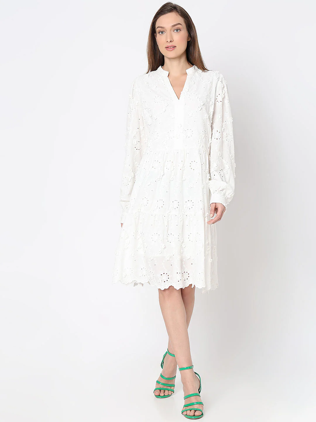 White Schiffli Tiered Dress - Image 2