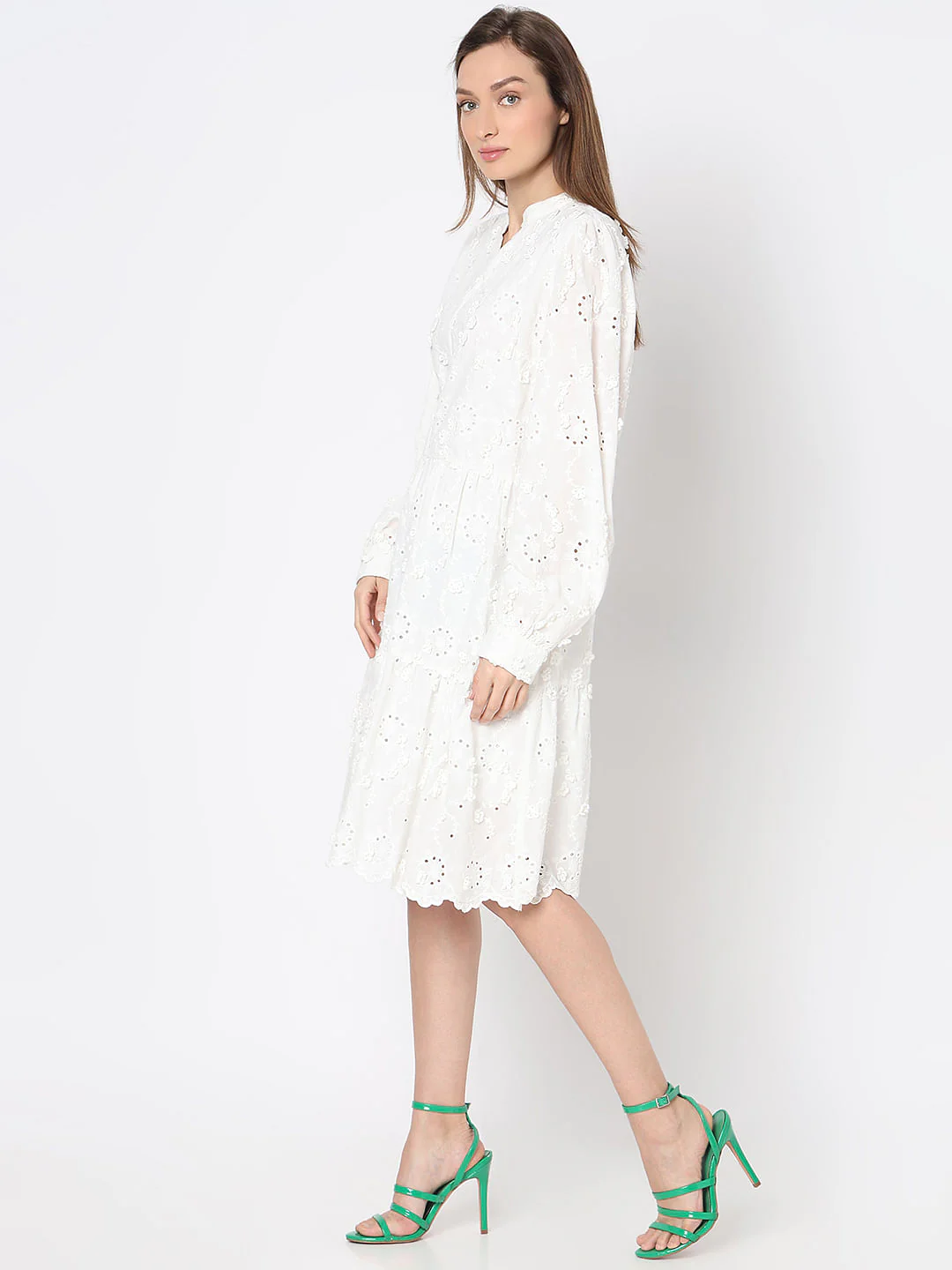 White Schiffli Tiered Dress - Image 3