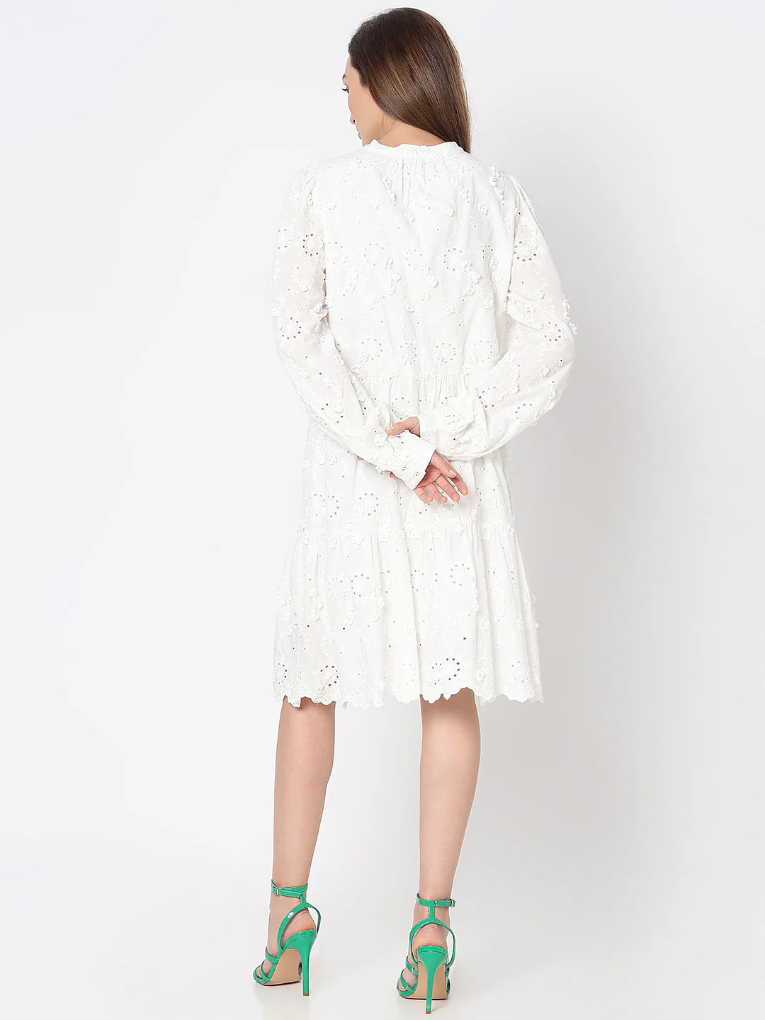 White Schiffli Tiered Dress - Image 4