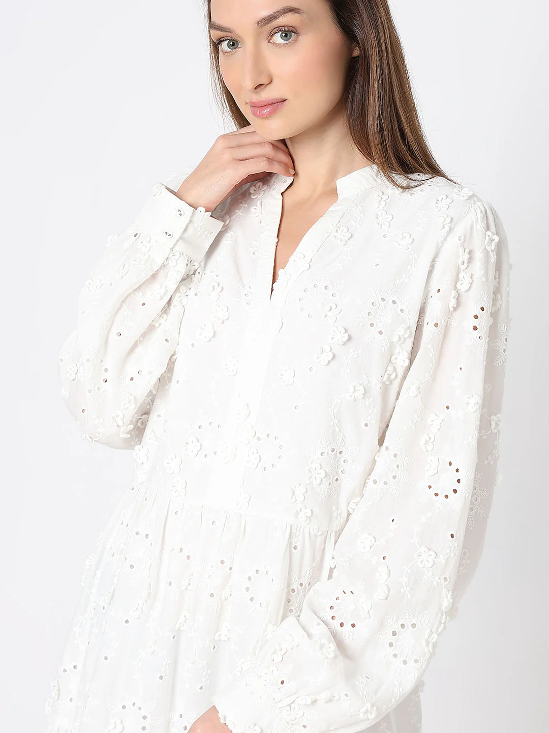 White Schiffli Tiered Dress - Image 5