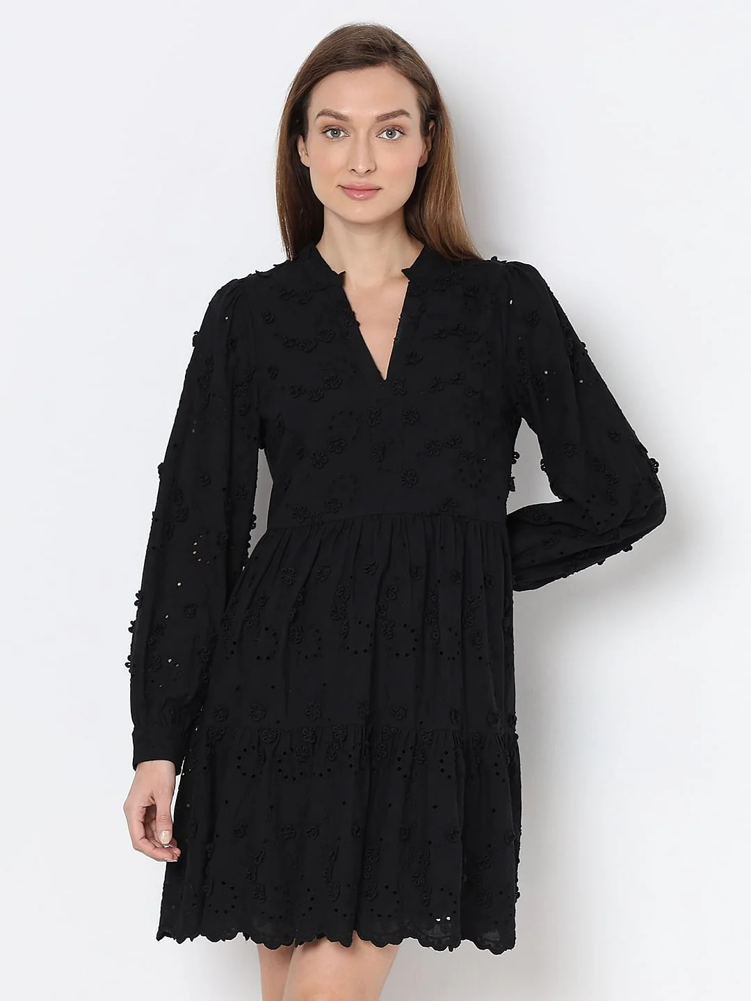 Black Schiffli Fit & Flare Dress - Image 2