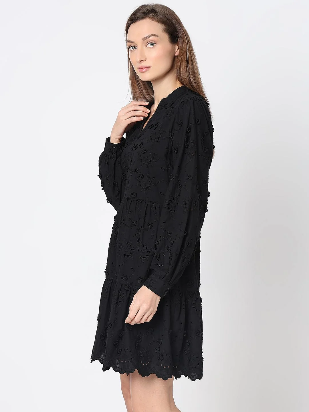 Black Schiffli Fit & Flare Dress - Image 3