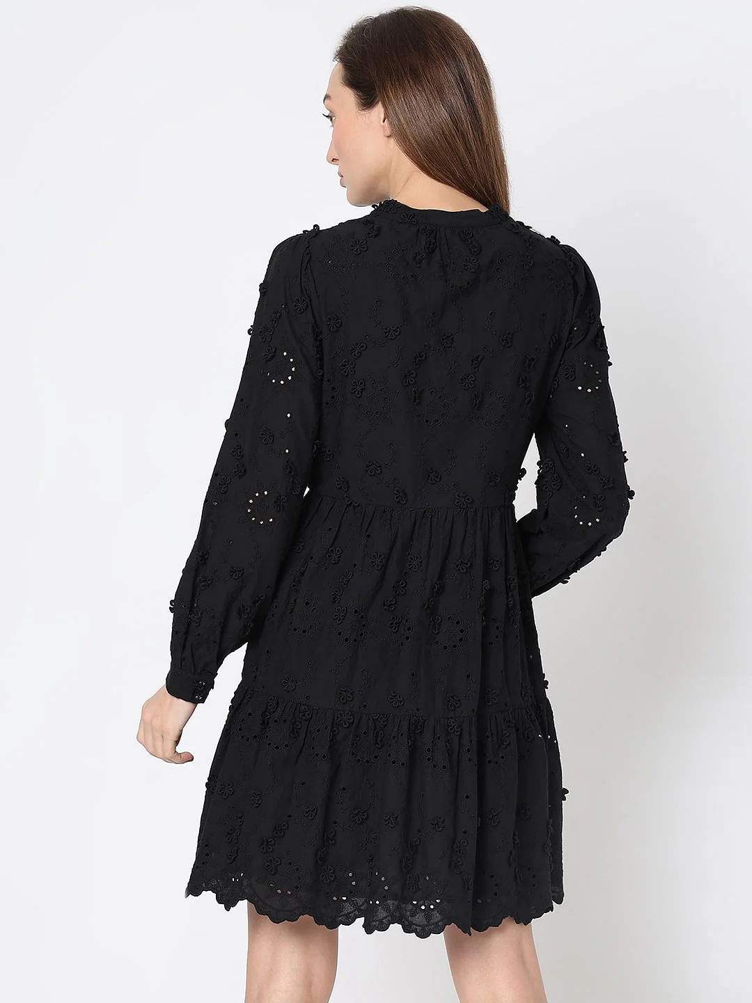 Black Schiffli Fit & Flare Dress - Image 4